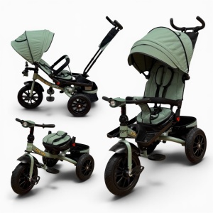 Tricicleta copii cu pozitie de somn,Roti cauciuc plin, muzica si lumini 5099 Verde Cool