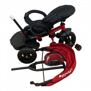 Tricicleta copii cu pozitii de somn, scaun rotativ, jucarie interactiva tip masinuta, Strilly Red - Img 6