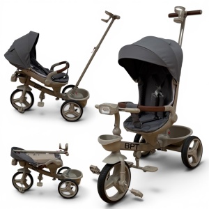 Tricicleta Copii Semipliabila Cu Pozitie De Somn Scaun Rotativ Sunete Si Lumini BPT Q620 Gri