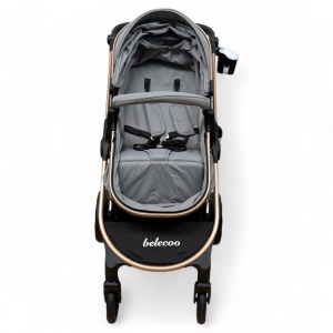 Carucior copii 2 In 1 Belecoo BebeJoy Cu Roti Cauciuc Landou Reversibil Transformabil Baby Grey - Img 9