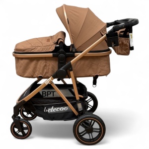 Carucior copii 2 In 1 Belecoo BebeJoy Cu Roti Cauciuc Landou Reversibil Transformabil Baby Beige - Img 5