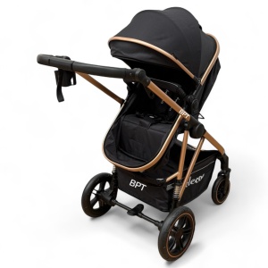 Carucior copii 2 In 1 Belecoo BebeJoy Cu Roti Cauciuc Landou Reversibil Transformabil Baby Black - Img 9