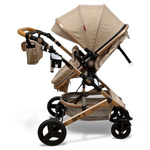 Cărucior copii 2 in 1 Belecoo landou reversibil roti cauciuc accesorii beige - Img 7