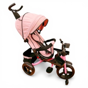 TRICICLETA COPII 5099EVA CU POZITIE DE SOMN, SCAUN REVERSIBIL, FAR CU LUMINI SI MUZICA, ROZ PAL - Img 4