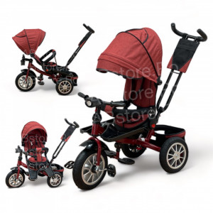 Tricicleta Copii ABS TRIKE Dark Red, Pozitii Somn, Roti De Cauciuc, Far Cu Sunete Scaun Rotativ 01 - Img 1