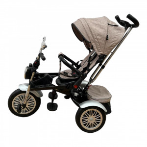 Tricicleta copii pozitii somn Motostyle Beige, Scaun Reversibil, Roti Cauciuc 03 - Img 3