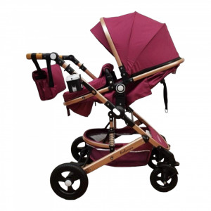 Carucior bebe 2 in 1 Belecoo Roze Roti Cauciuc, Landou Reversibil - Img 2