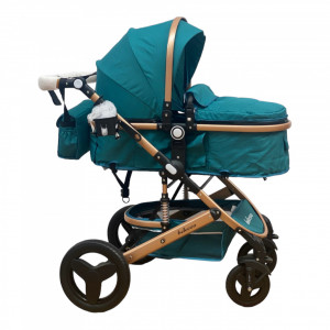 Carucior bebe 3 in 1, 0-36 Luni, Cadru Auriu, Belecoo Green, Landou, Scoica, Accesorii - Img 4