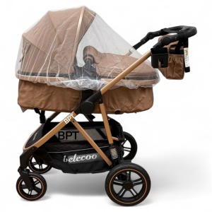 Carucior copii 2 In 1 Belecoo BebeJoy Cu Roti Cauciuc Landou Reversibil Transformabil Baby Beige - Img 2