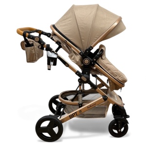 Cărucior copii 2 in 1 Belecoo landou reversibil roti cauciuc accesorii beige - Img 4