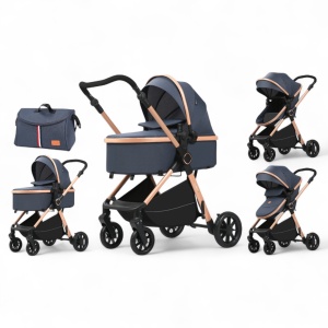 Carucior copii 2 in 1 cu landou transformabil ,husa picioare si geanta Bloom Go BPT FNF7 Bleumarin - Img 1