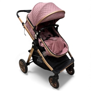 Carucior copii 2 in 1 cu maner reversibil si landou transformabil Baby C. Premium Roz BPTX2S - Img 6