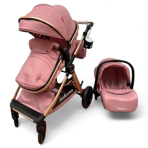 Carucior Copii 3 In 1 Belecoo CLASS Plus Roz Roti Cauciuc, Landou Reversibil Transformabil - Img 3