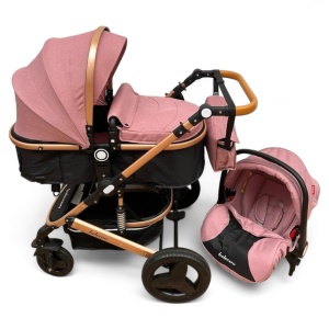 Carucior copii 3 în 1 Belecoo transformabil accesorii Roz Negru - Img 6