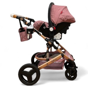 Carucior copii 3 în 1 Belecoo transformabil accesorii Roz Pudra - Img 4