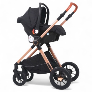 Carucior copii 3 in 1 TrioGo Negru cu maner reversibil , landou transformabil si reversibil, husa de picioare si gentuta H2D - Img 5