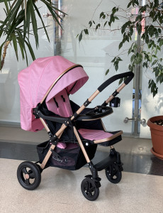 Carucior Nou Nascuti BABY C. PRO 511, Cadru Aluminiu, Maner Reversibil, Spatar Reglabil In 5 Trepte, Amortizoare, Frana Picior,Pliabil , ROZ - Img 7
