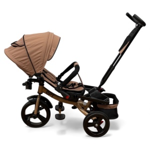TRICICLETA COPII 5099EVA CU POZITIE DE SOMN, SCAUN REVERSIBIL, FAR CU LUMINI SI MUZICA, DARK BROWN - Img 7