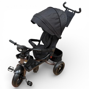 TRICICLETA COPII 5099EVA CU POZITIE DE SOMN, SCAUN REVERSIBIL, FAR CU LUMINI SI MUZICA, NEGRU COOL - Img 2