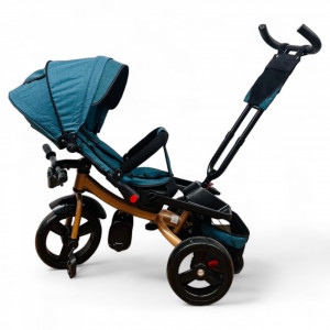 TRICICLETA COPII 5099EVA PLUS CU POZITIE DE SOMN, SCAUN REVERSIBIL, FAR CU LUMINI SI MUZICA, TURCOAZ GOLD - Img 6