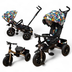Tricicleta copii cu pozitie de somn,Roti cauciuc plin, muzica si lumini 5099 Rainbow - Img 1