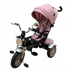 Tricicleta copii pozitii somn Motostyle Roz Pudra, Scaun Reversibil, Roti Cauciuc 03 - Img 2