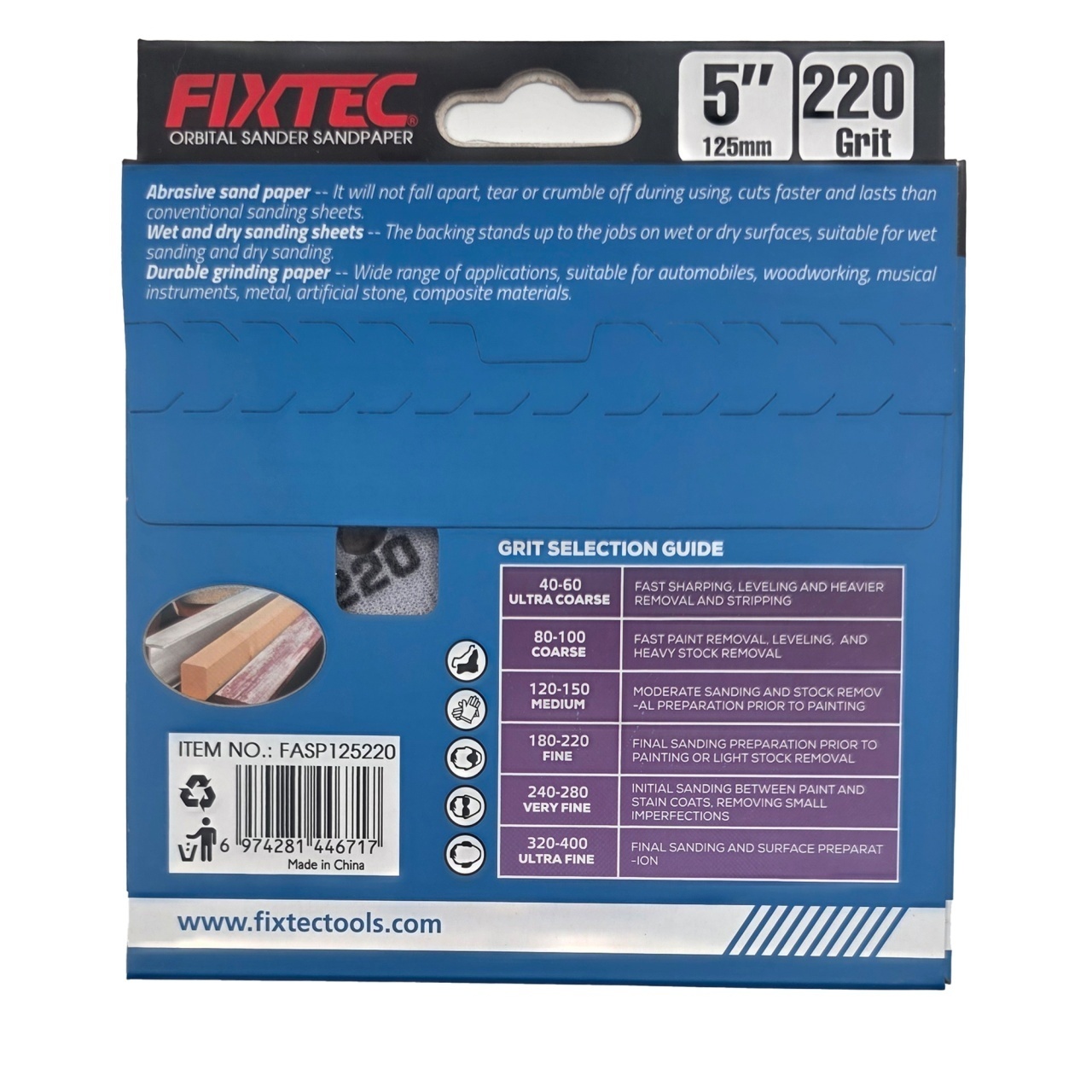 Disc de slefuire FIXTEC 125 mm P220 pentru masina orbitala - 1 | YEO