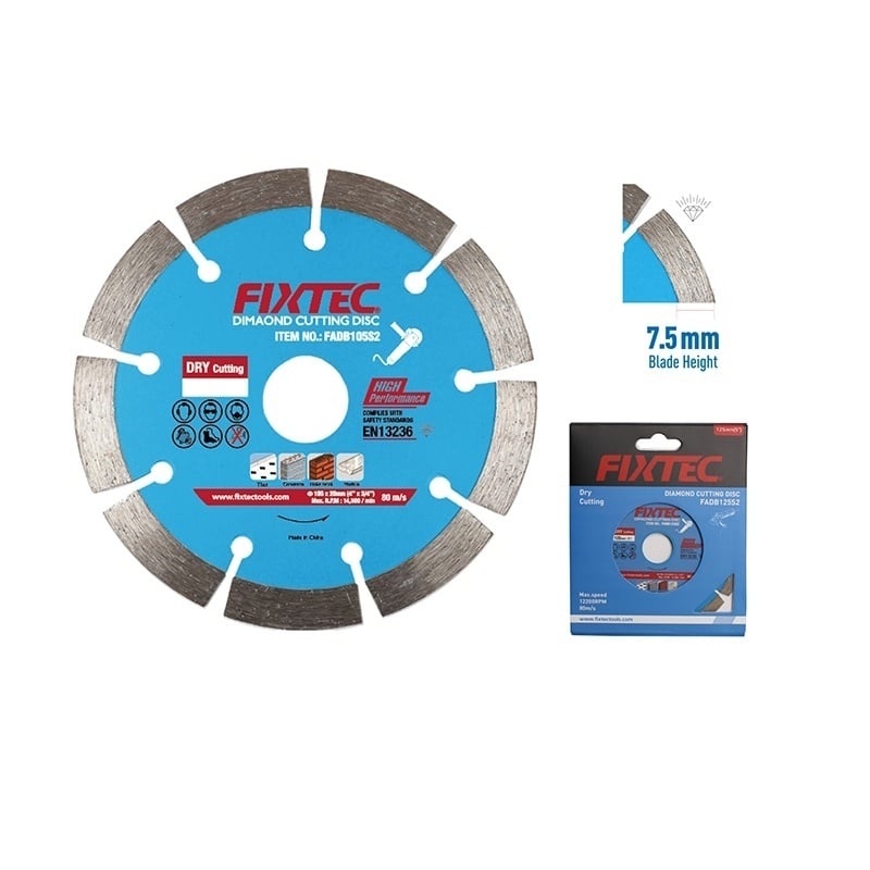 Disc diamantat FIXTEC 125 mm 7.5 mm pentru utilizare uscata si umeda