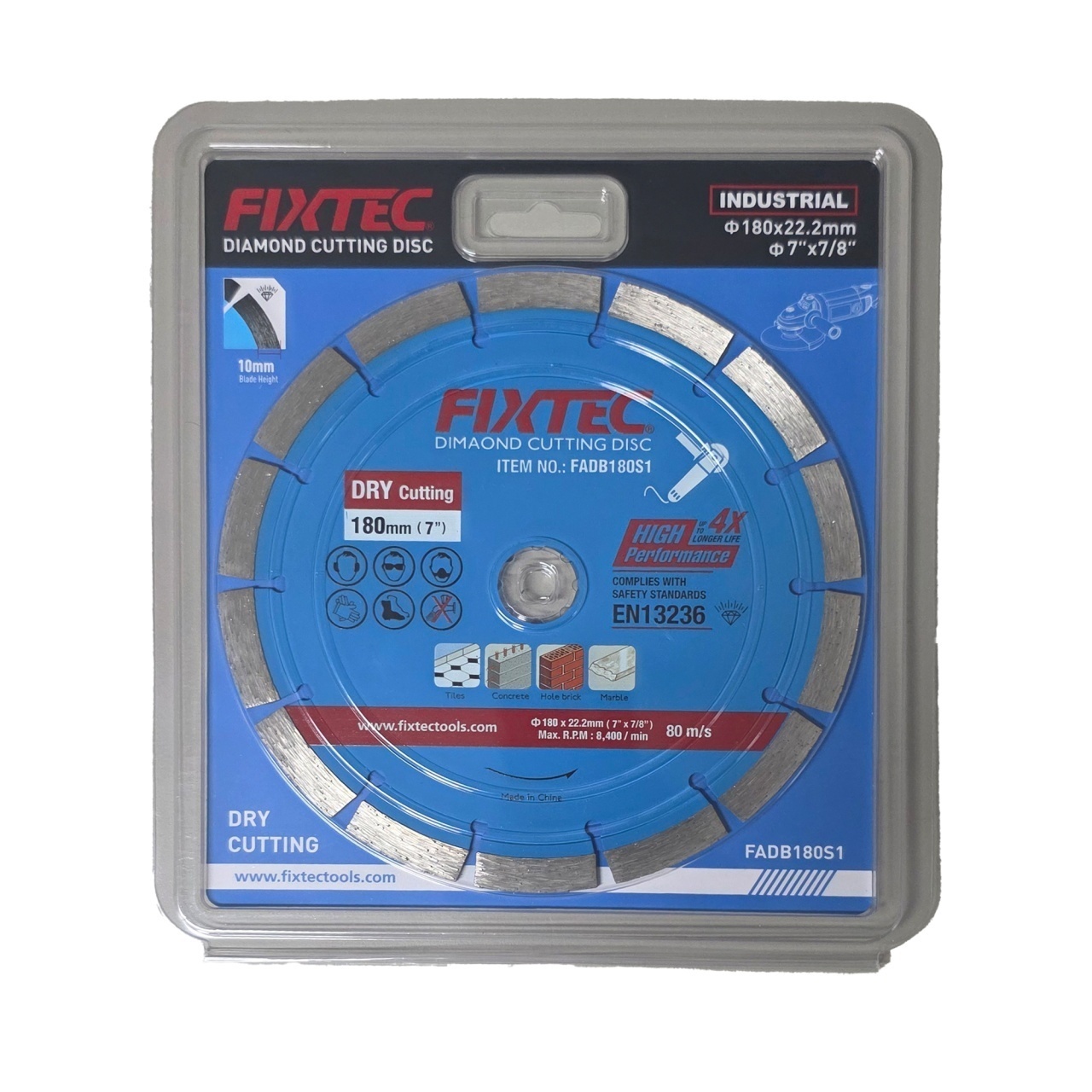 Disc diamantat FIXTEC 180 x 22.2 mm pentru taiere la uscat