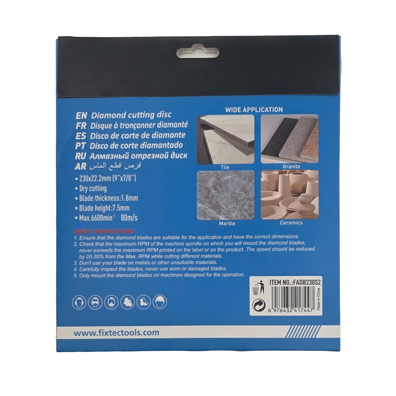 Disc diamantat FIXTEC 230 x 22.2 mm pentru taiere la uscat - 1 | YEO