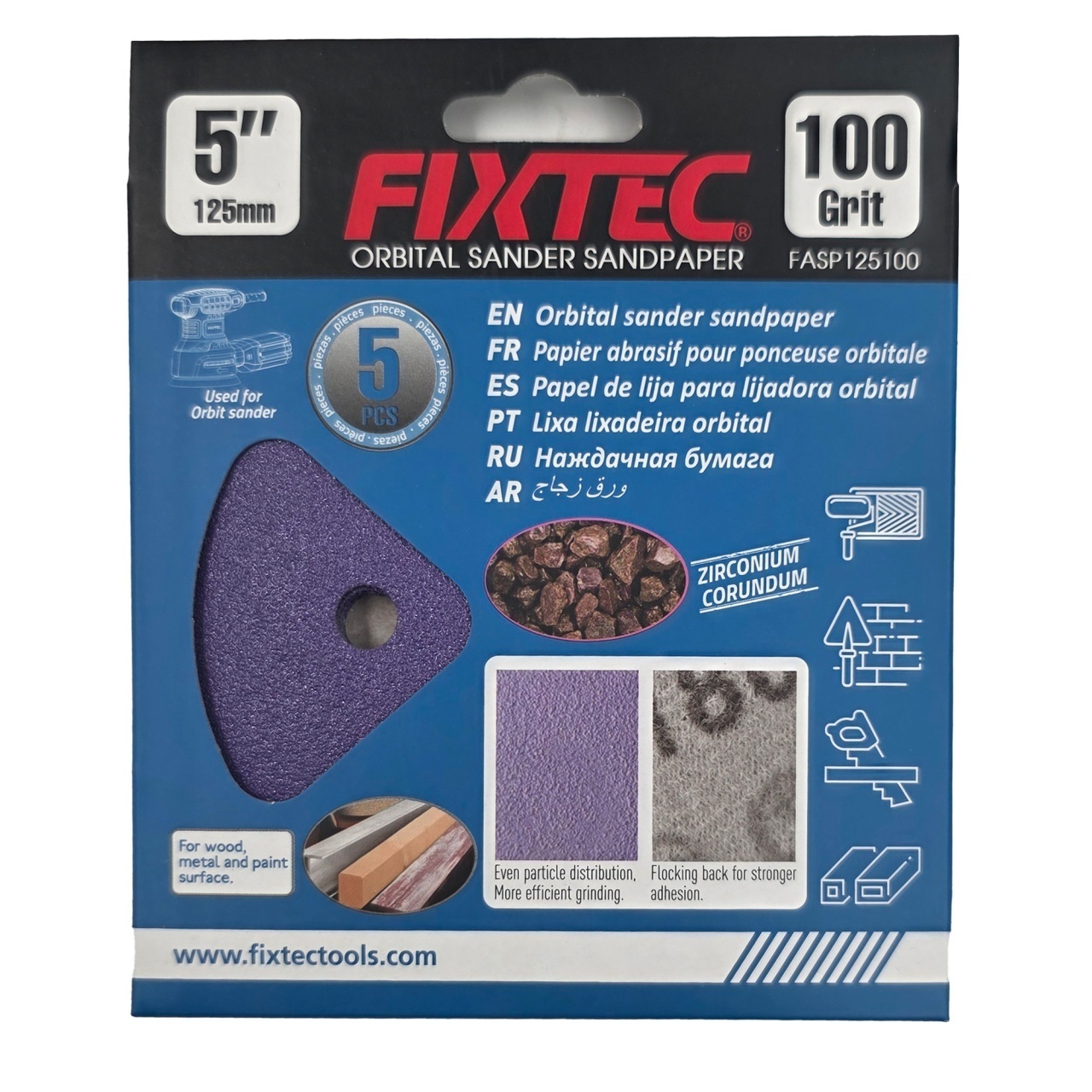 Pachet 5 discuri abrazive FIXTEC 125 mm P100