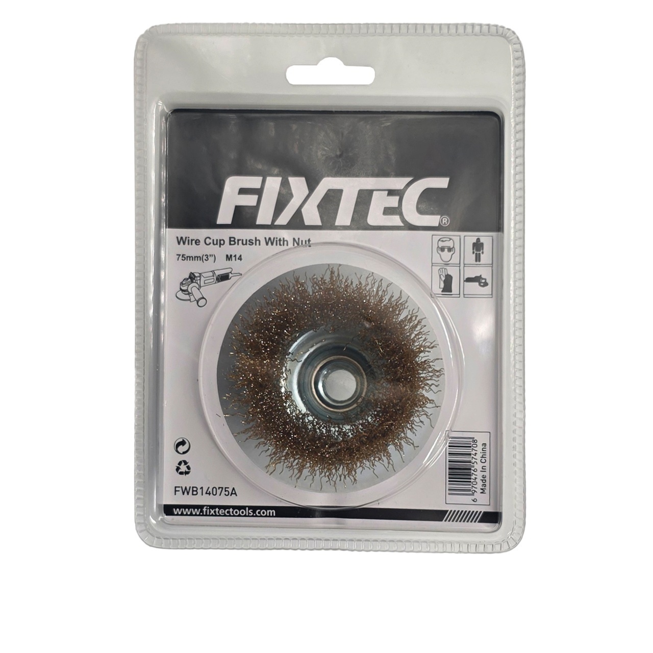 Perie cu fir din otel tip cupa FIXTEC 75 mm prindere M14x2 - 2 | YEO