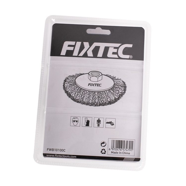 Perie tip cupa FIXTEC 100 mm cu sarma ondulata si filet M14/M10 - 2 | YEO