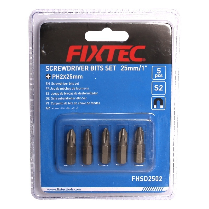Set 5 biti magnetici PH2 FIXTEC, 25 mm