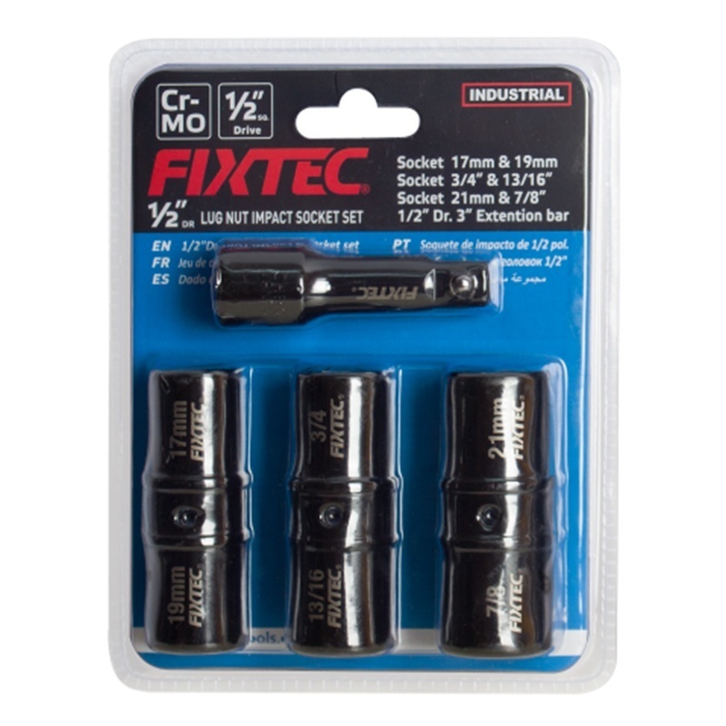 Set capete tubulare impact pentru roti FIXTEC, 4 buc, 1/2