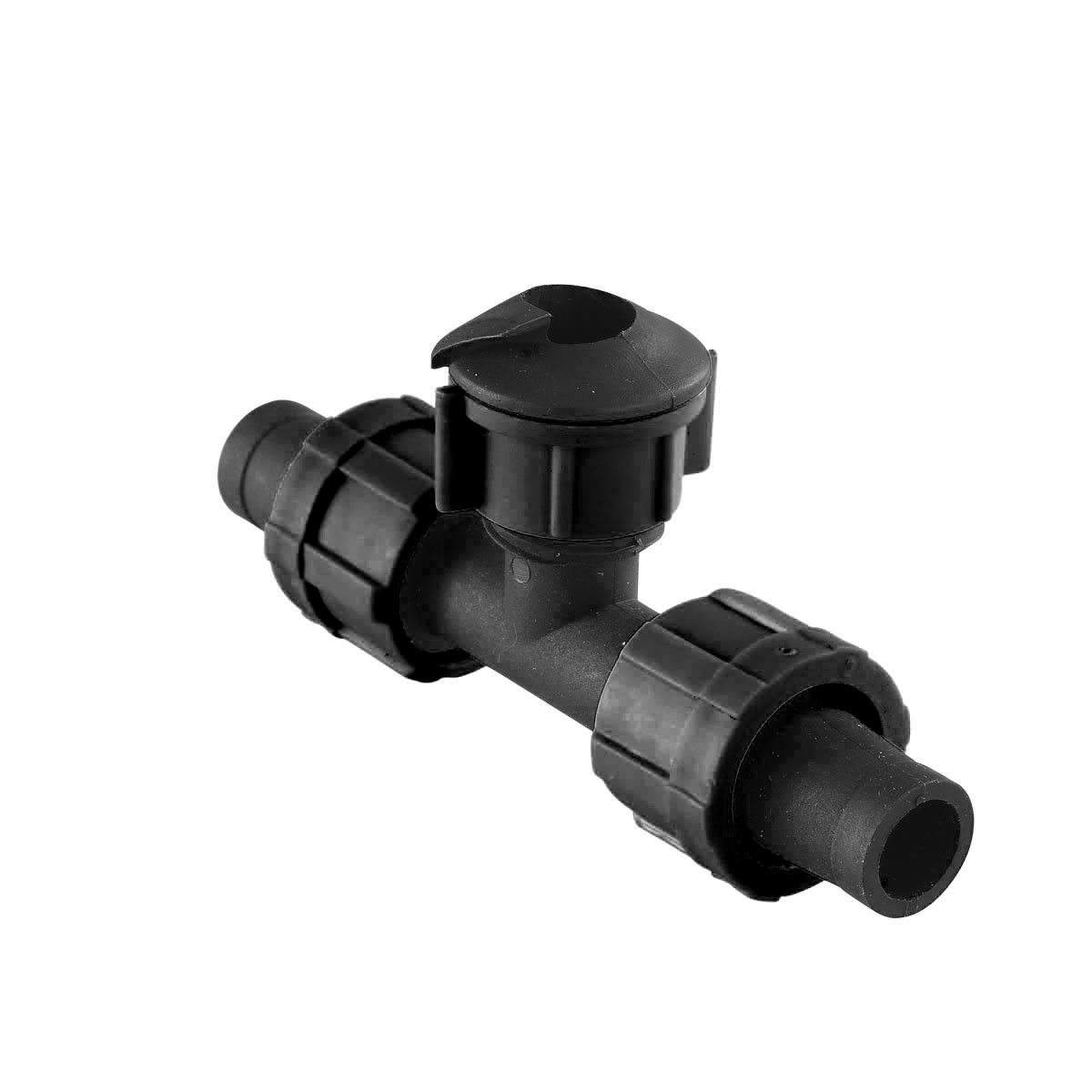 Conector tip T cu inchidere pentru furtun Layflat – Ramificatie irigatii