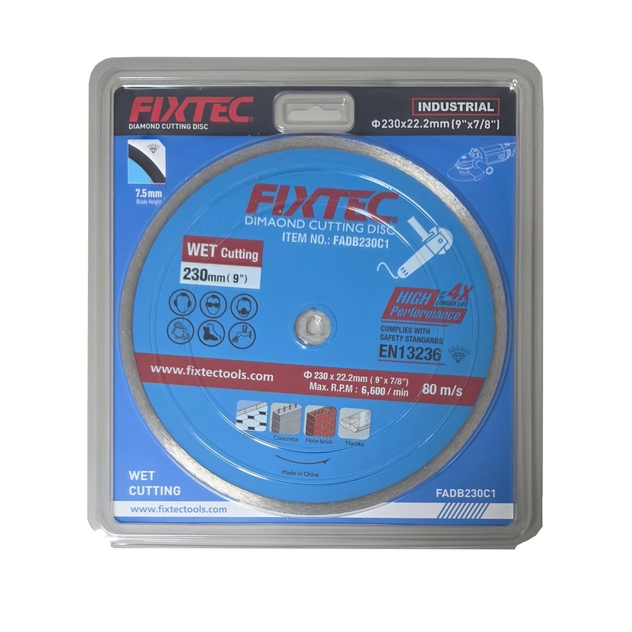 Disc diamantat pentru taiere FIXTEC 230x22.2 mm, segment 7.5 mm, nivel 5