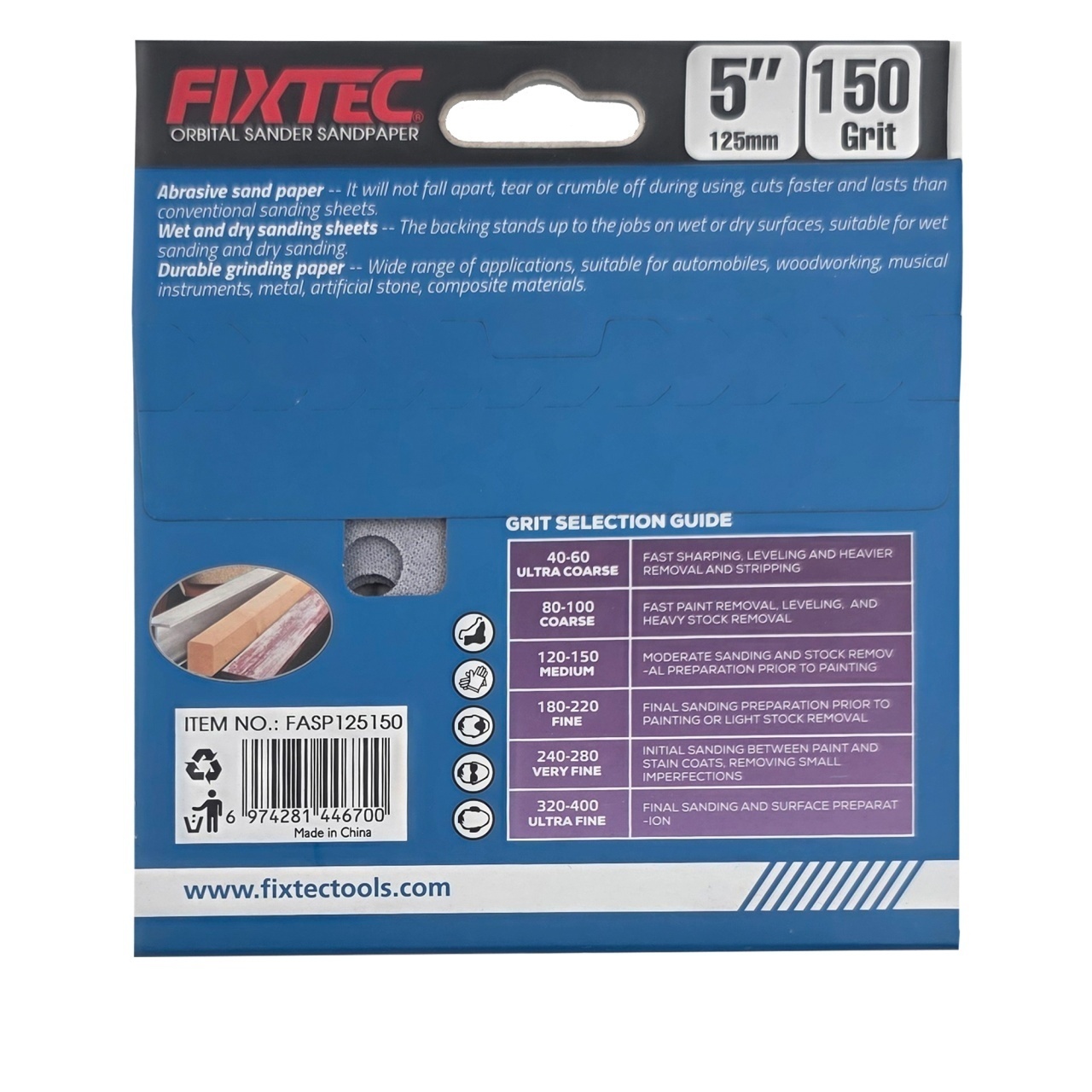 Disc slefuire FIXTEC 125 mm cu granulatie P150 pentru masina orbitala - 1 | YEO
