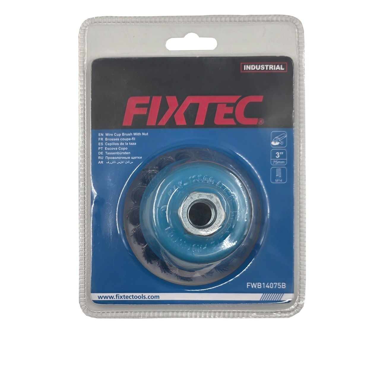 Perie Cupa Metalica 75 mm FIXTEC Fir Otel 0.50 mm Filet M14x2