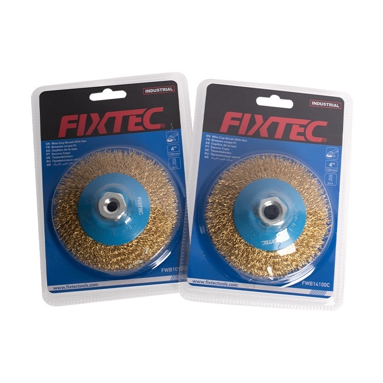Perie tip cupa FIXTEC 100 mm cu sarma ondulata si filet M14/M10 - 3 | YEO