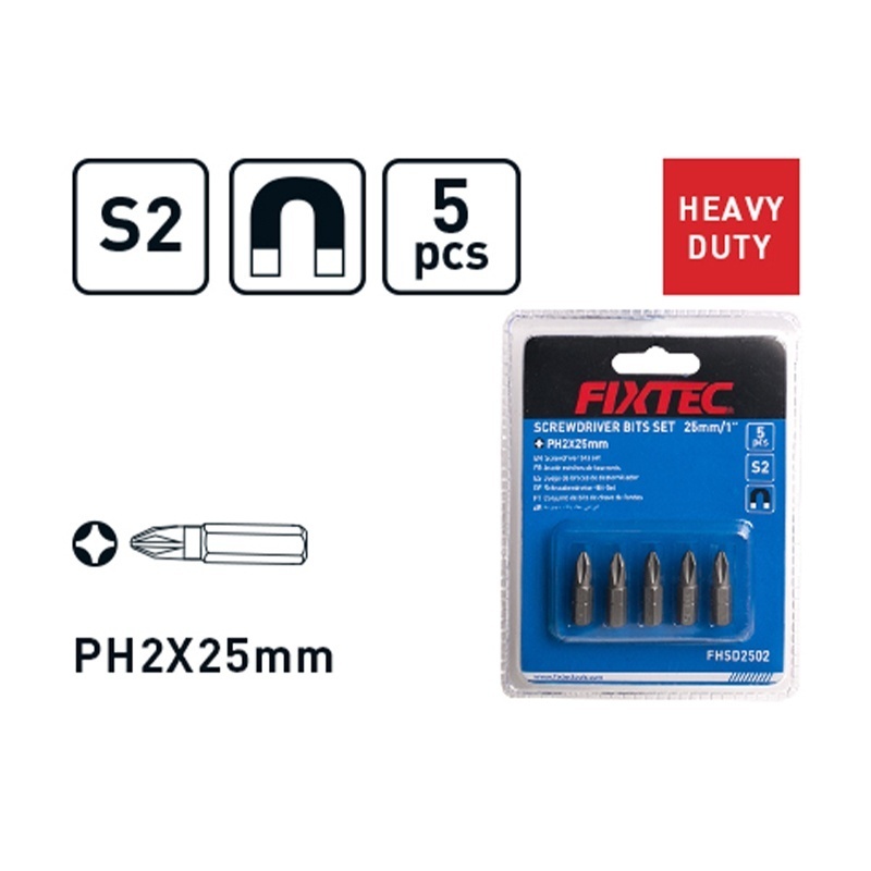 Set 5 biti magnetici PH2 FIXTEC, 25 mm - 3 | YEO