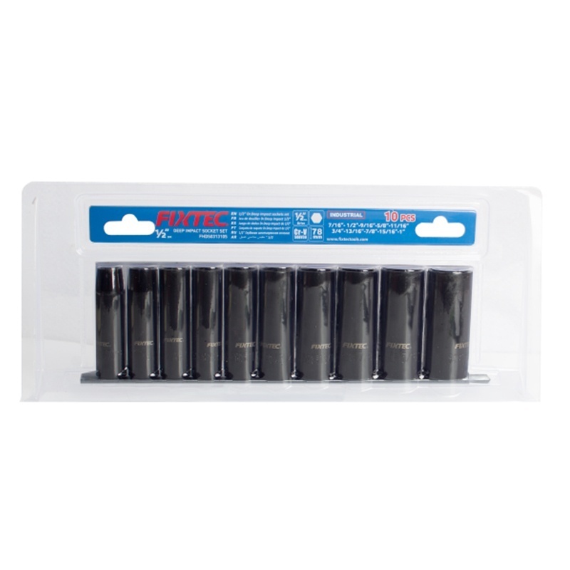 Set chei tubulare de impact FIXTEC, 10 piese, dimensiuni metrice