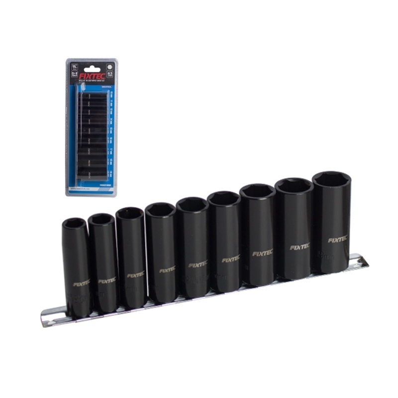 Set tubulare impact lungi FIXTEC 9 bucati, 3/8