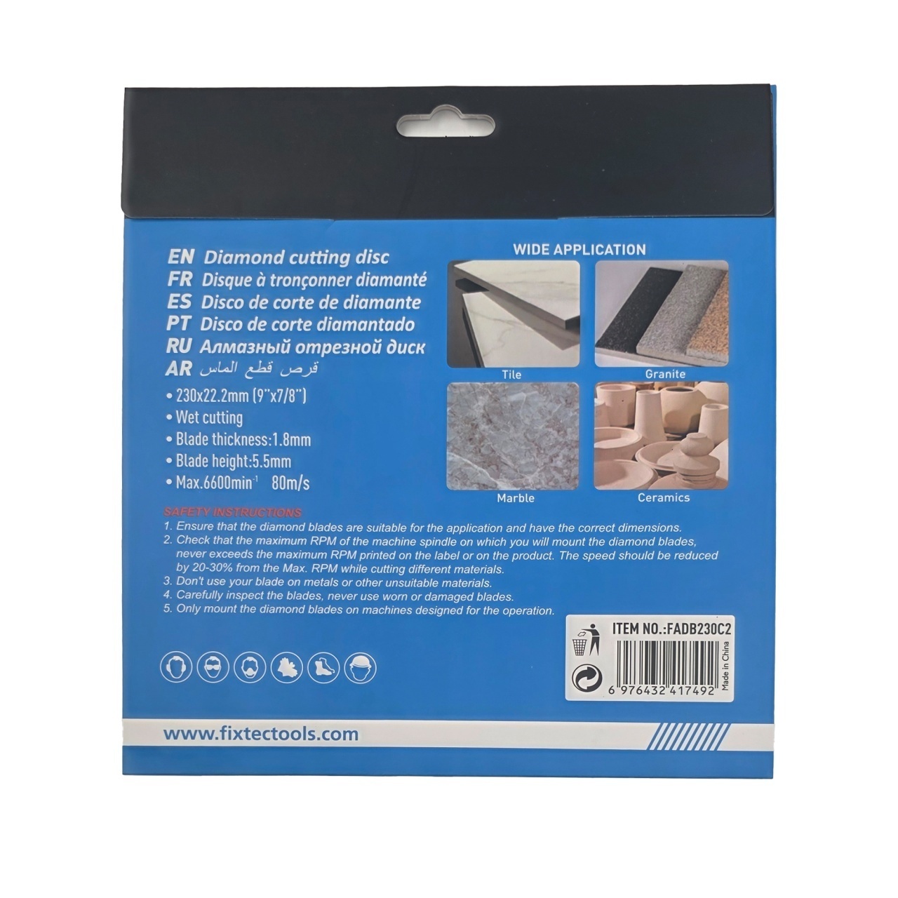 Disc diamantat FIXTEC 230 x 22.2 mm pentru taiere cu apa - 1 | YEO