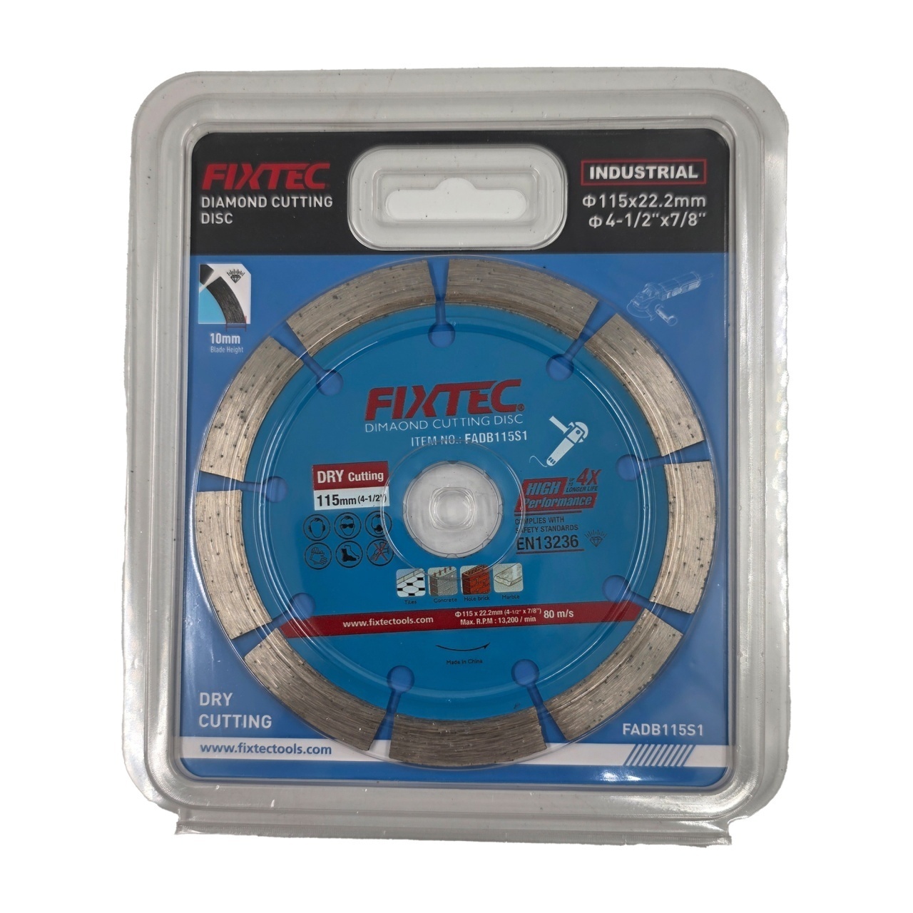 Disc diamantat subtire FIXTEC 115x22.2 mm pentru taiere la uscat