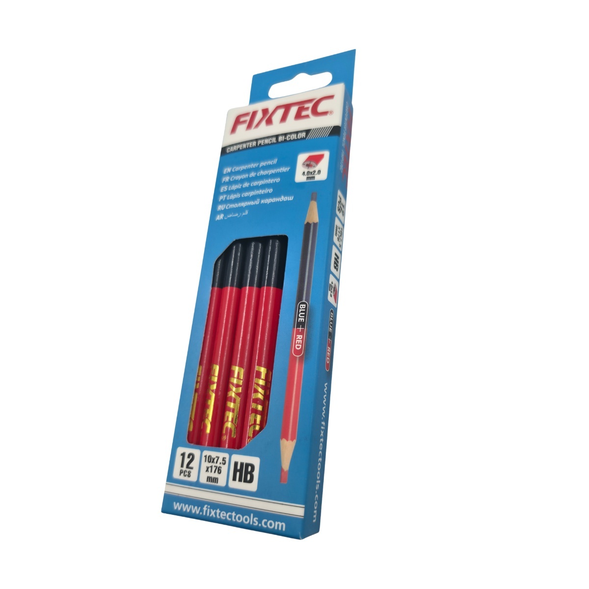 Pachet 12 Creioane Bicolore pentru Tamplarie FIXTEC 10x7.5x176 mm - 1 | YEO