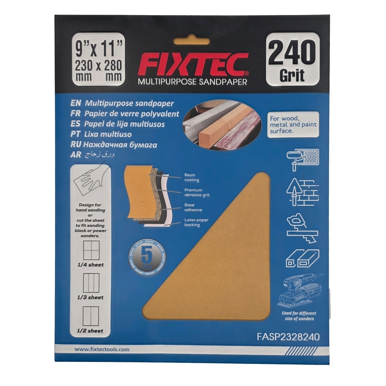 Set 5 Foi Slefuire FIXTEC P240 pentru Placi Gips-Carton