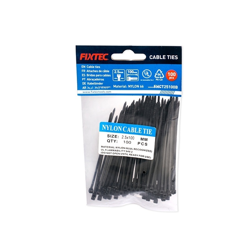 Set coliere de prindere din nylon FIXTEC negre 4.6 × 300 mm - 100 bucati