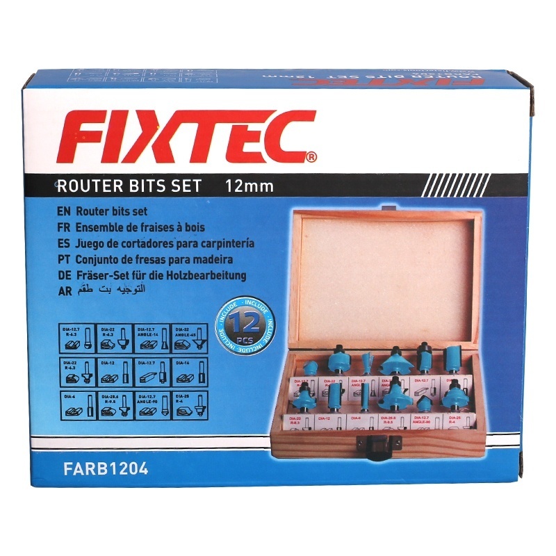 Set de freze pentru lemn FIXTEC, 12 bucati, tija 1/4