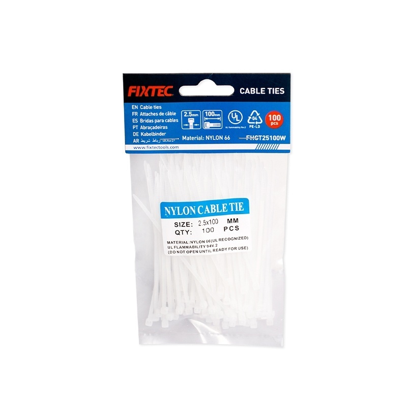 Coliere din nylon alb FIXTEC 4.6 × 300 mm - set 100 bucati